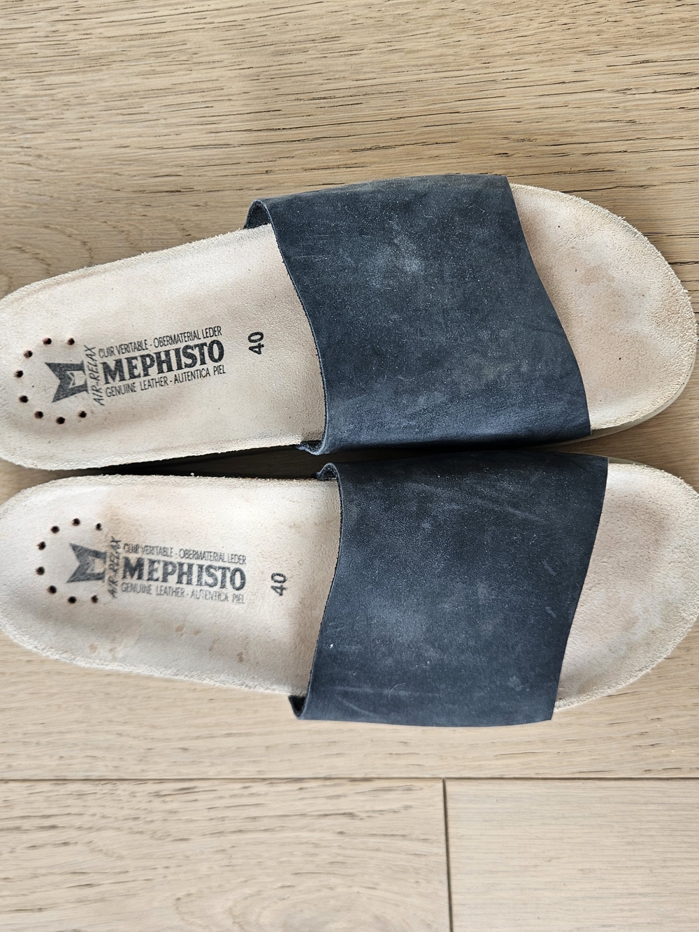 Mephisto Hanik Navy Blue Slide Sandals Size 40 Leather